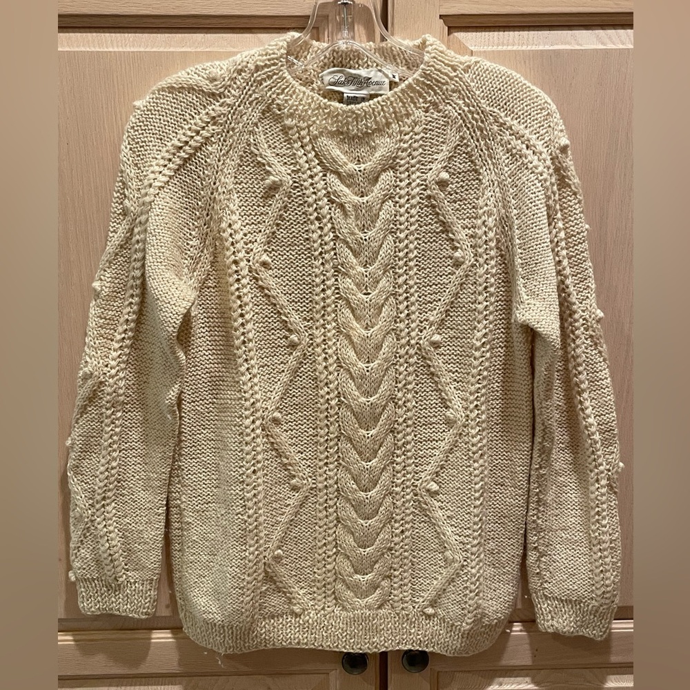 Saks Fifth Ave Vintage Wool Cream Cable Knit Sweater